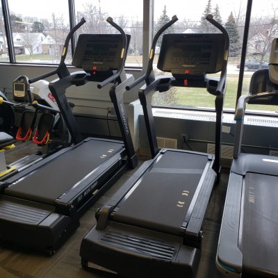 back view of treadmills